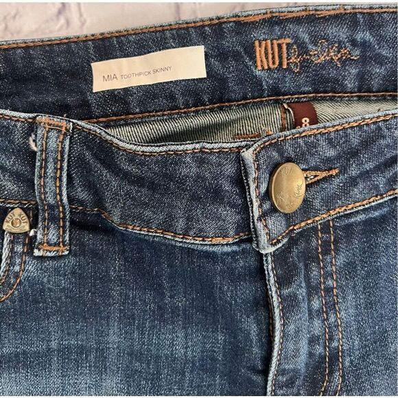 Kut From The Kloth 8 Mia Toothpick Skinny Jeans Dark Wash Denim Distressed Fray - Picture 5 of 7